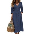 thumbnail image 2 of Edvintorg Midi Dresses for Women Vacation Casual 3/4 Sleeve Button Down Dress Fashion Clothing Womens Sundresses with Pockets, 2 of 7