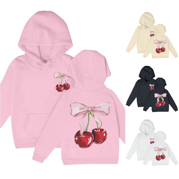 RTKFRFLM Girls Cherry Graphic Hoodie Cute Fruit Print Sweatshirt Long Sleeve Pullover Casual Streetwear Outfit