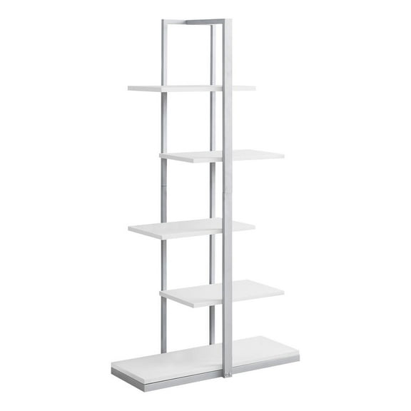 Monarch Specialties Bookshelf, Bookcase, Etagere, 5 Tier, 60"H, Office, Bedroom, White Laminate