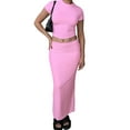 thumbnail image 1 of Fortune Women 2 Piece Short Sleeve Solid Color Slim Crop Tops and Bodycon Long Skirt Set, 1 of 4