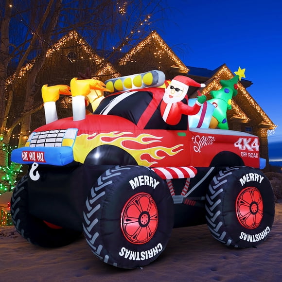 Papá Noel inflable navideño ZPISF en Monster Truck de 8 pies