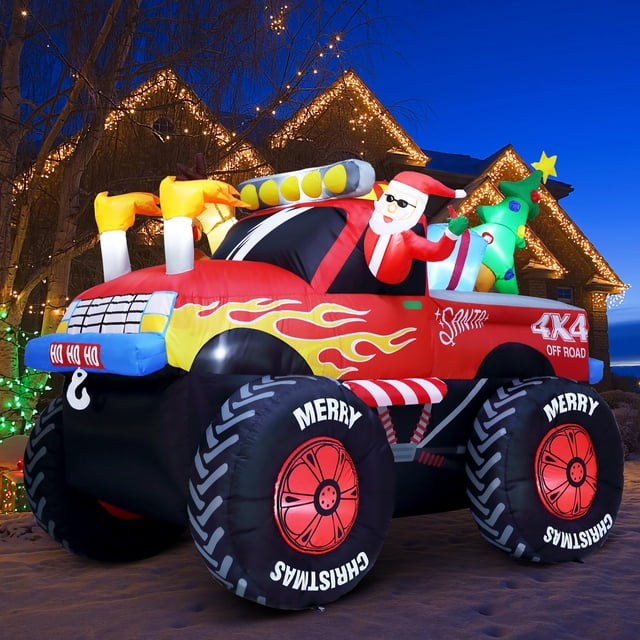 Papá Noel inflable navideño ZPISF en Monster Truck de 8 pies