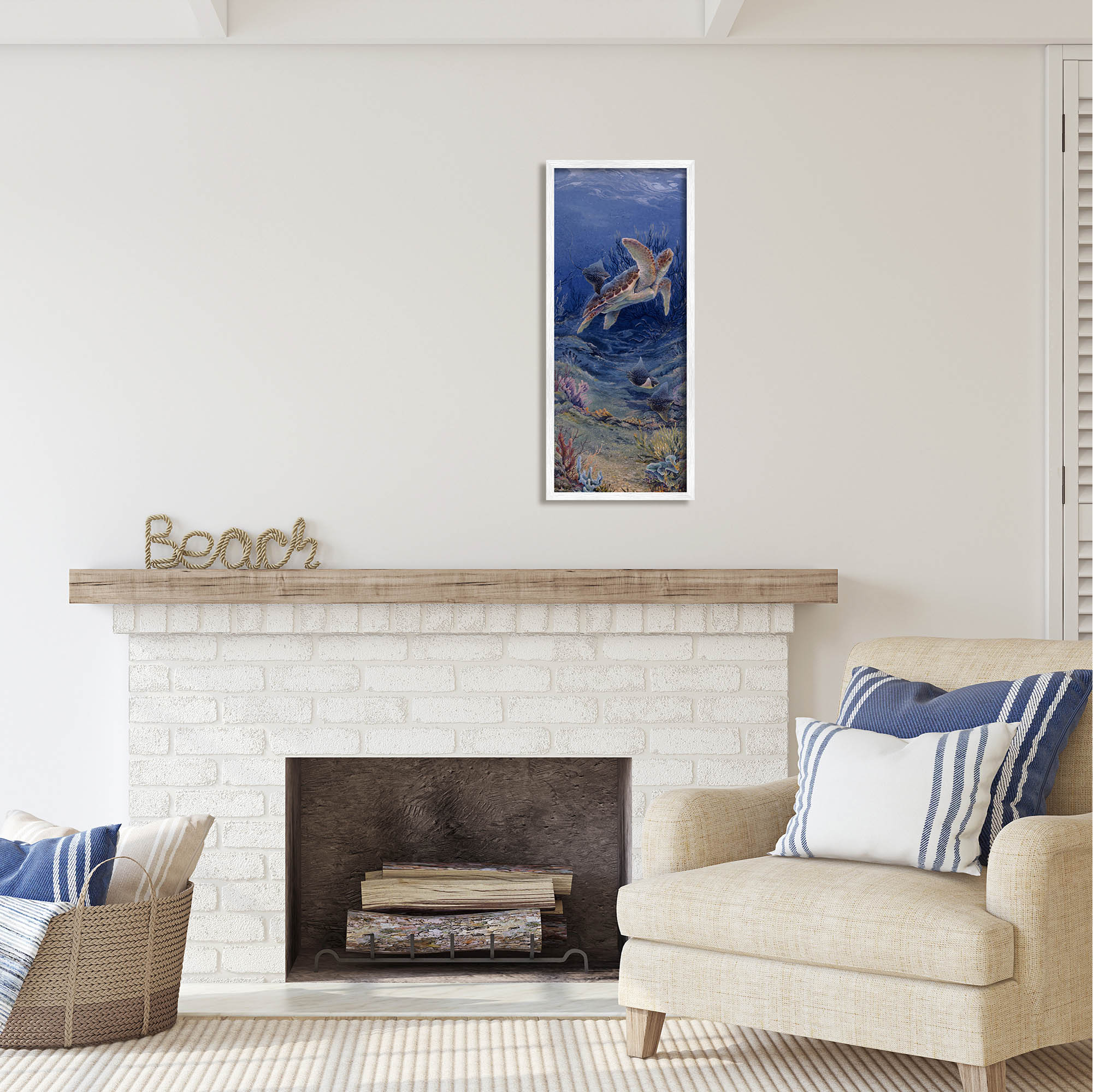 Stupell Industries Playful Underwater Turtles Coastal Painting White Framed Art Print Wall Art