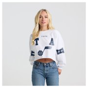 Women's Fanatics White Utah Jazz Spirit Jersey Cropped Crew Neck Sweatshirt