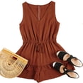 thumbnail image 4 of High Waist Tank Rompers V Neck Beach Womens Flowy Ruffle Layered Shorts Jumpsuit, 4 of 5