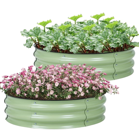 Aoodor 9" Tall 30" Metal Raised Garden Bed Kit, 2 Pack Outdoor Round Planter Box for Vegetables, Flowers, Herbs, Green