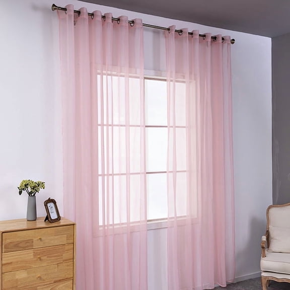 Light Pink Sheer Curtains 90 inches Long, Grommet Voile Sheer Textured Airy & Lightweight Curtains & Drapes Light Filtering for Bedroom/Living Room, W56 x L90, 2 Panels