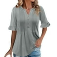 thumbnail image 2 of LADIGASU Women Sexy Short Sleeve Sequins Loose Polluer Solid V-Neck Blouse Shirt, 2 of 9