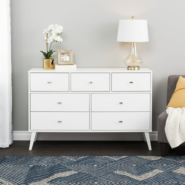 Prepac Milo Mid Century Modern 7 Drawer Dresser White