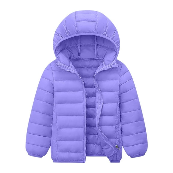 IVEYRTF Kids Lightweight Puffer Hooded Jacket for Boys and Girls Short Winter Coat Warm Quilted Outerwear for Children Cold Weather Apparel(Purple,12-13 Years)