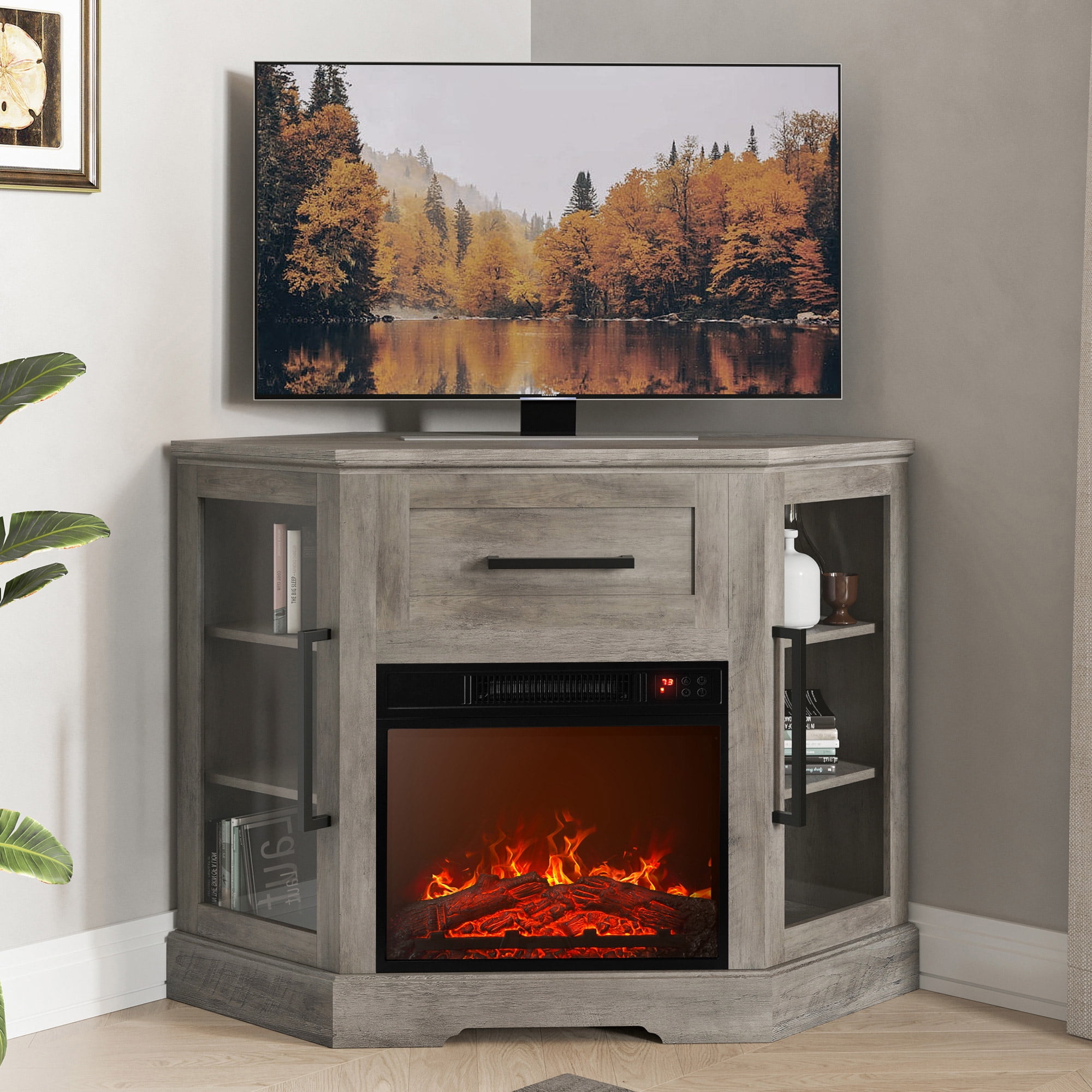 BELLEZE 43" TV Stand with 18" Electric Fireplace, Fireplace TV Stand