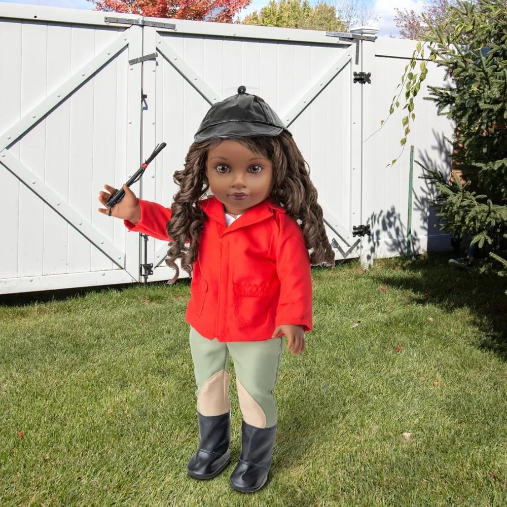 Dress Along Dolly 6pc Horseback Riding Outfit - 18" Doll Clothes & Accessories Compatible w American Girl Dolls - Equestrian Set Includes Hat, Shirt, Jacket, Pants, Boots, & Crop - Gifts for Girls