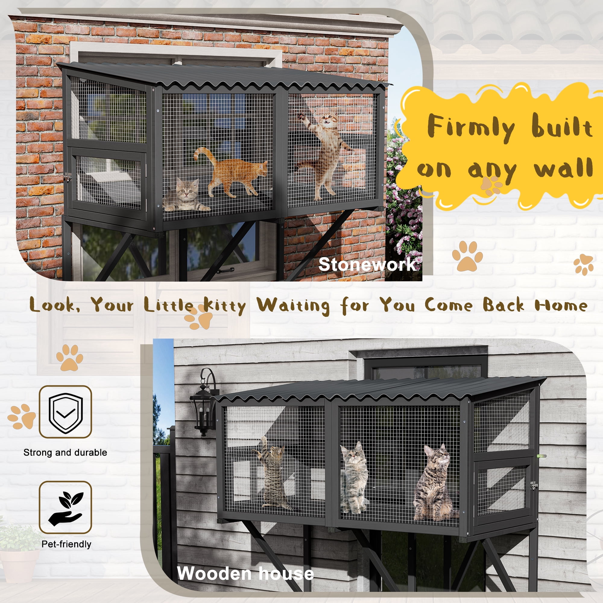 Magic Union Cat Catio, Cat Window Perch for Large Indoor Cats - Expandable Wooden Cat Window Box Enclosure for Multi Cats, Waterproof Cat Window Hammock for Safely Enjoying the Outdoor Sights