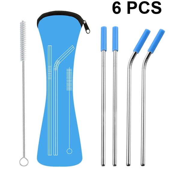 LOLIPPYY 6-Piece Stainless Steel Straw Set with Silicone Tips, Assorted Colors, Reusable Drink Straws for Home and Travel