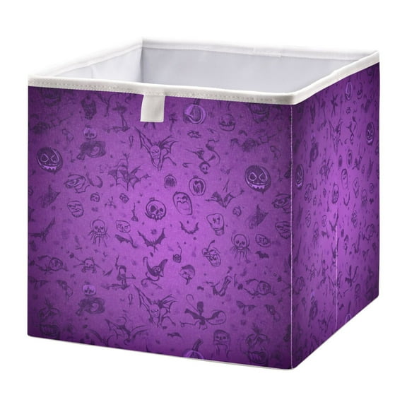 WOBOGO Purple Halloween Background Storage Basket Foldable Easy to Clean Durable with Hollow Support Plate with Handle 11.02×11.02×11.02 in