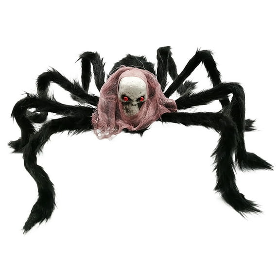 Fridja 2.5ft Large Hairy Halloween Skull Spider, Horror Red Eyes Skeleton Face Spider Prank Prop for Indoor and Outdoor Halloween Party Decoration Supplies