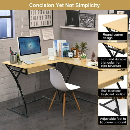 Costway L Shaped Home Office Corner Desk Computer Pc Laptop Table