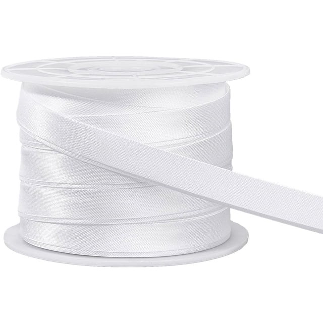 Cinta al bies de satén de 13,5 yardas, 3/8 de pulgada, doble pliegue, para ribetear y decorar cheongsams. Color blanco.