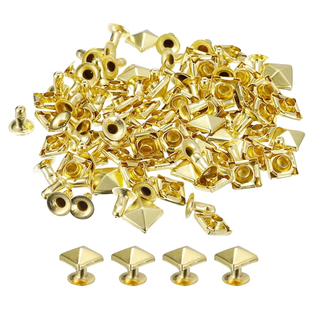 Unique Bargains 100 Ensembles Rivet Pointe 7mm Pyramide Rivet Rapide Clous Carrés Pointes Ton Or