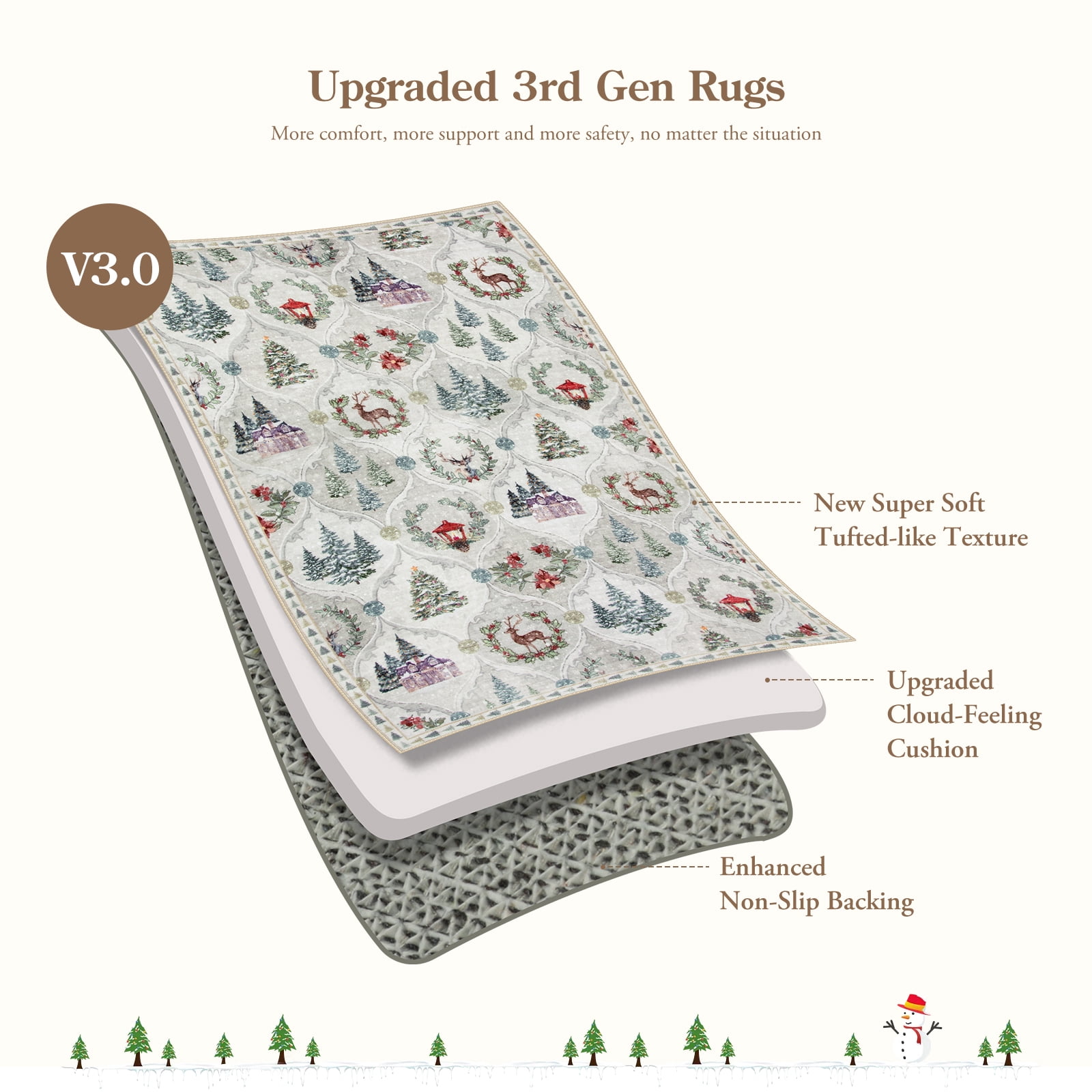 Moynesa 8'x10' Christmas Area Rug for Living Room, Large Rug Xmas Tree Modern Rug Kitchen Rug Washable Rug Non Slip Moroccan Carpet Holiday Decor Soft Accent Rug for Bedroom Dining Room, Beige