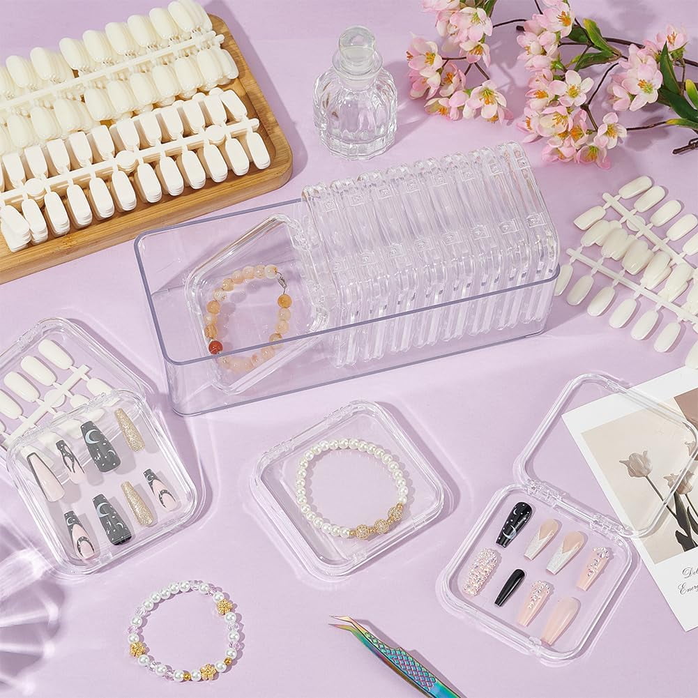 12pcs Clear Press on Nail Boxes Transparent Artificial Nail Packaging Cases Display Storage Box with 240pcs Plastic False Nail for Nail Art Practice Salon Manicure Craft