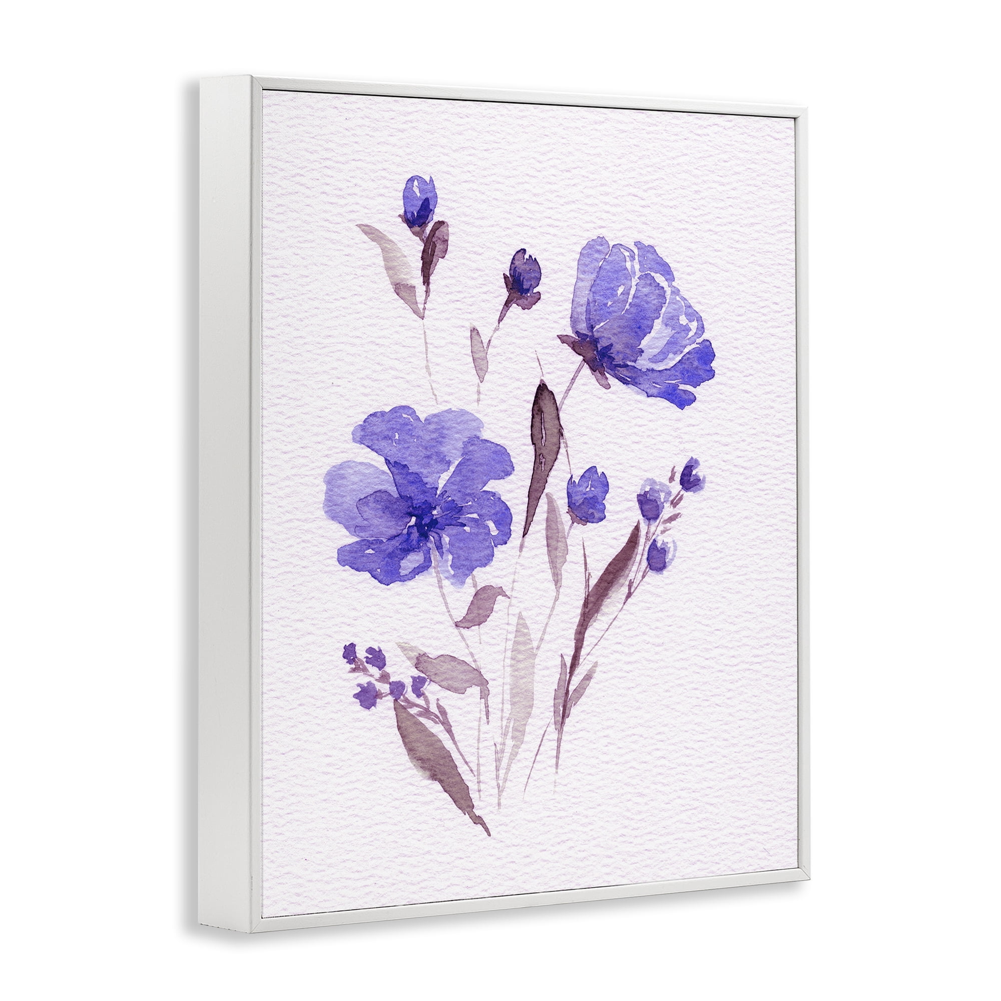 Stupell Industries Watercolor Purple Flowers White Framed Giclee Art, design by Leah Noel Art
