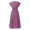 thumbnail image 3 of Womens Summer Boho Maxi Dress Casual 2026 V Neck Eyelet Dresses Flowy Vacation Beach Sundress Purple XL, 3 of 6