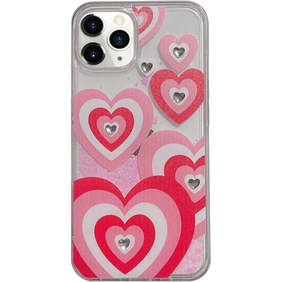 Compatible with iPhone 14 Pro Max Liquid Bling Case Quicksand Floating Flowing Love Heart Pattern Diamonds Shiny Clear Fashion Cute Protection Shockproof Case for Women Girls