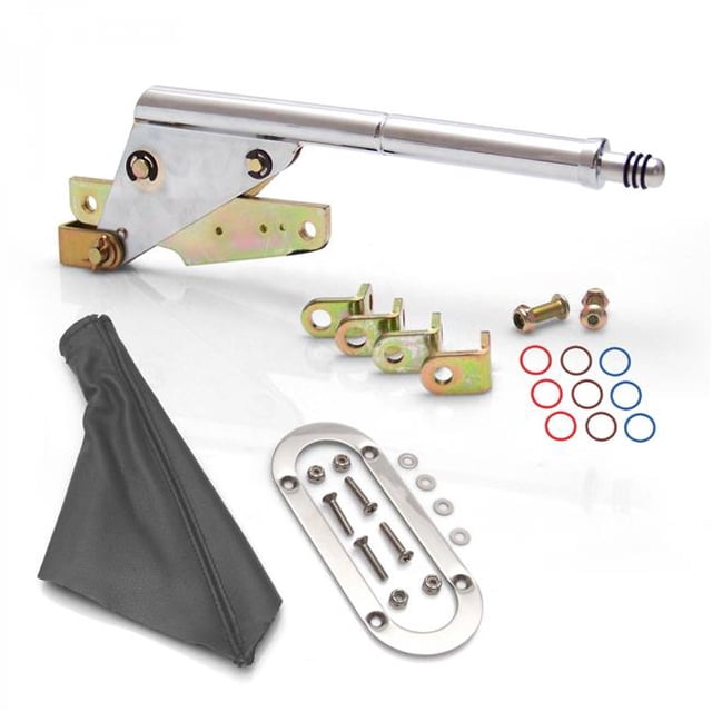 Floor Mount Emergency Parking Brake, Grey Boot & Silver Trim Ring