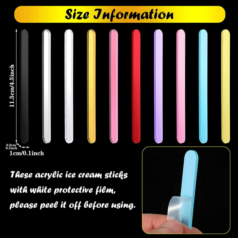 Nogis 20 Pieces Acrylic Popsicle Sticks Colorful Cakesicle Sticks 4.5 inch Reusable Laser Popsicle Stick Ice Cream Sticks Mini Reusable Acrylic Sticks
