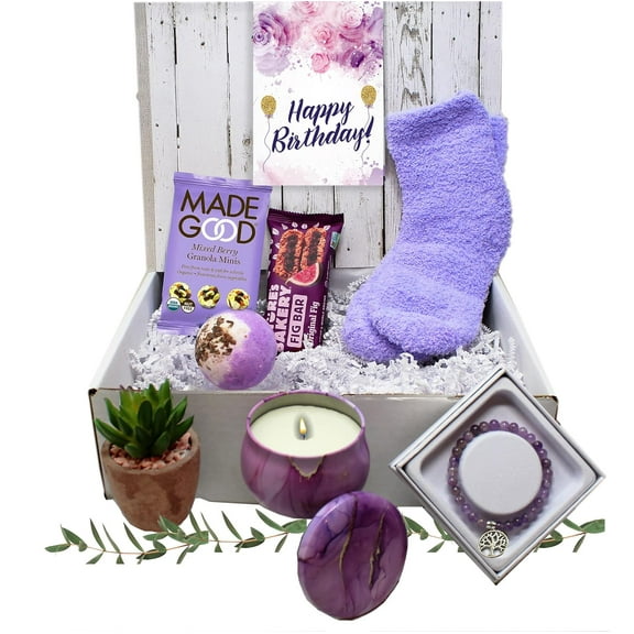 Birthday gift for women | Self Care Package Birthday gift basket | Purple & Vegan, w/ personal care | Stress Relief, BFF Women Who Has Everything, For Her, Wife Mom Best Friend Mother Grandma Bday