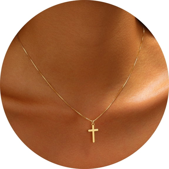 GOSFRY Cross Necklace for Women 14K Real Gold Plated Dainty Small Cross Pendant Choker Simple Trendy Cute Easter Religious Faith Jewelry Gift