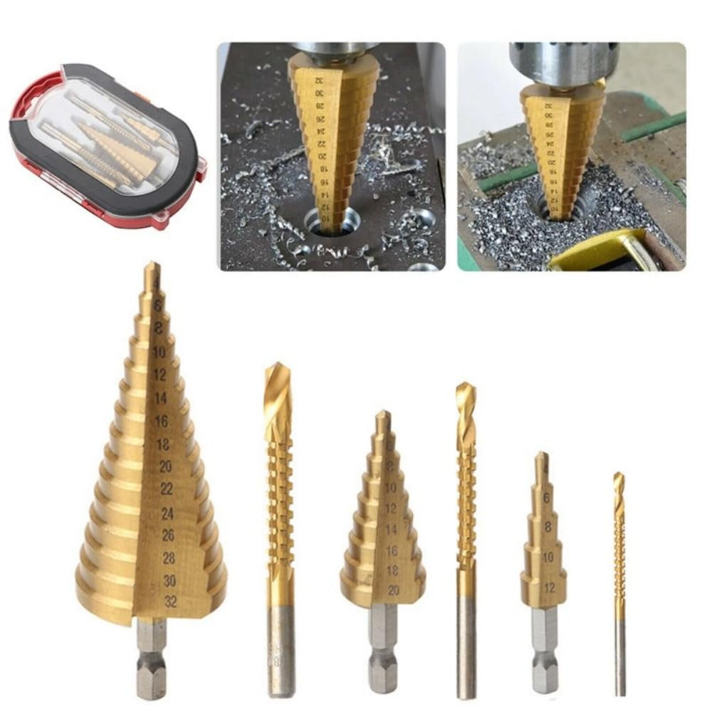 6Pcs Step Drill Bit Impact Drill Bits With Triangle Handle 35 ° Blade Design 2 Spiral Flutes High Hardness Wear Resistance 2-in-1 Metal Step Drill Bit