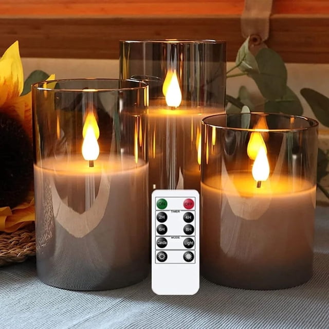 Velas Electricas, 3PCS Velas Led sin Llama, Porta Velas Decorativas Realista Impermeables, Velas de Pilas con Control Remoto para San Valentín, Navidad, Halloween, Decoración de Cumpleaños(Negro)