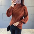 thumbnail image 3 of Suéter holgado de cuello alto con mangas acampanadas para mujer, jersey de primavera y otoño, camisa básica de punto de invierno a la moda y holgada, 3 of 5