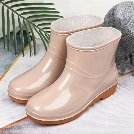 

Rain Shoes Shoe Round Waterproof Middle Toe Low Heeled Rain Boots Buckle Women Women s Boots