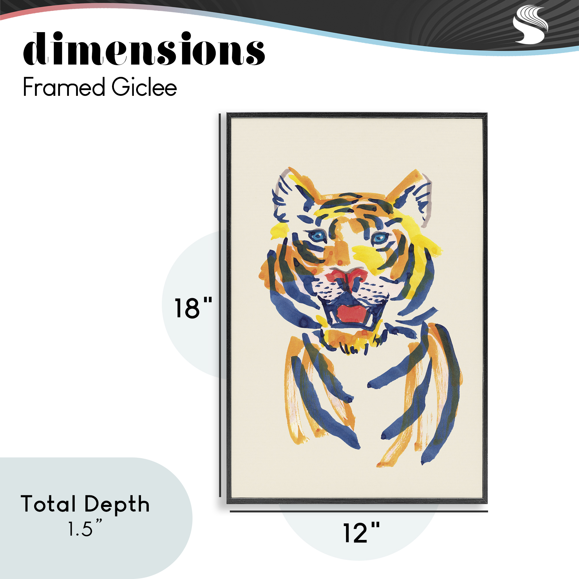 Tiger Roar Watercolor Black Framed Giclee Art, design by Karolina Sato