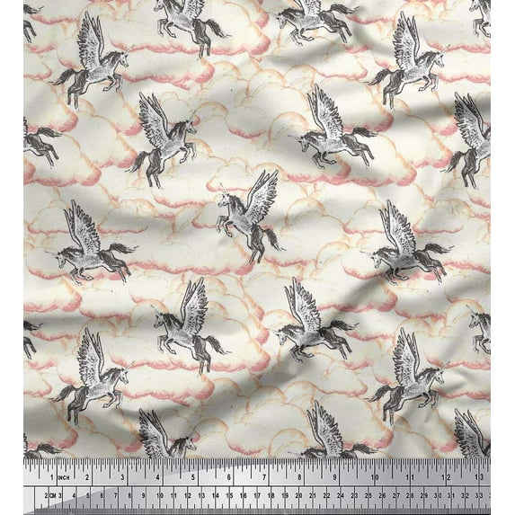 Soimoi Cotton Jersey Fabric Cloud & Unicorn Animal Fabric Prints By Yard 58 Inch Wide