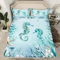 thumbnail image 2 of Seahorse Bed&nbsp;Sheets&nbsp;Set Teal Blue Ocean Beach Coastal King Sheet&nbsp;Set for Girls,Starfish Octopus Tentacles Sheets Underwater Creature Coral Bedding&nbsp;Set,Kawaii Fish Room Decor, 2 of 5