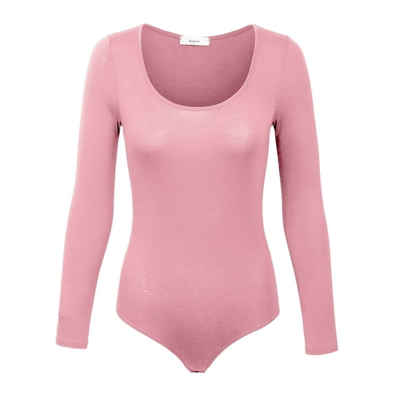 KOGMO Womens Round Neck Long Sleeve Bodysuit Leotard Made in USA
