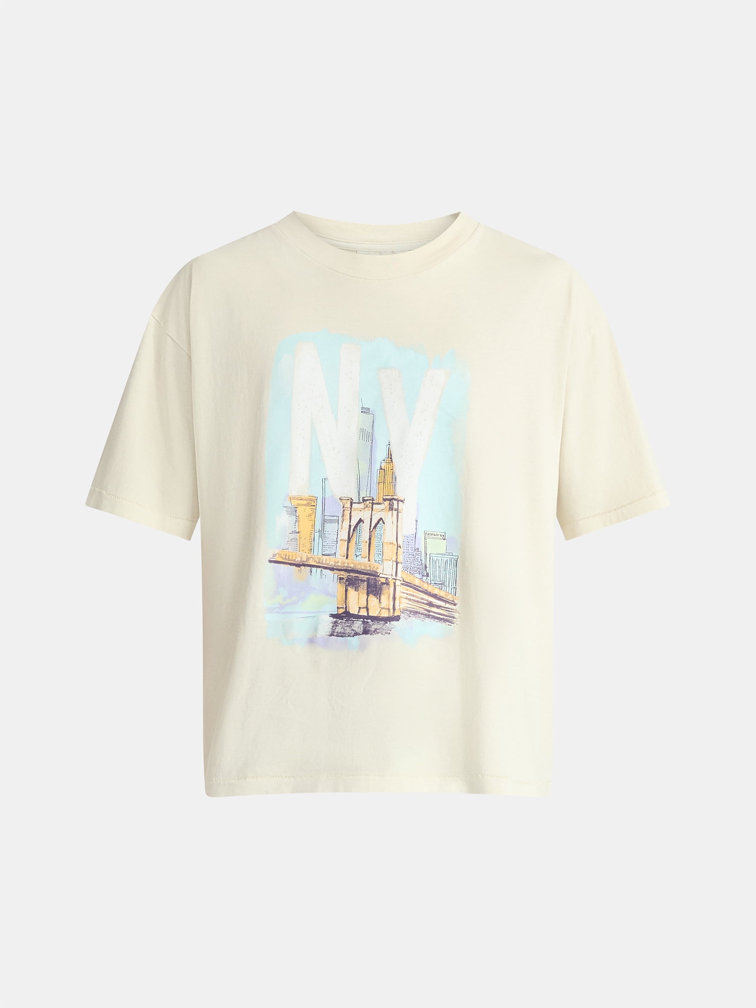 No Boundaries Oversized Boxy Fit Cropped Length New York City Graphic Tee Shirt, Men's & Big Men's, XS-5XL