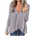 thumbnail image 1 of Yuyuzo Womens Long Sleeve Fall Tops Half Button V Neck Loose Fitted Shirts Comfy Textured Blouses, 1 of 5