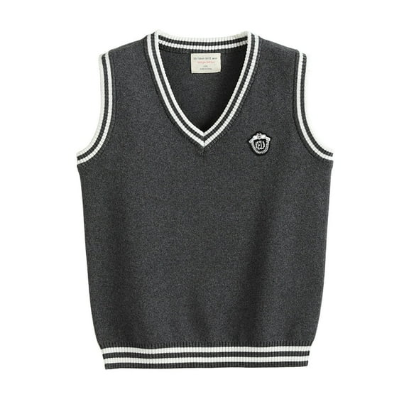 KPOPLK Boys Sweater Vest Cable Knit V-Neck Knitted Toddler Kids Girls Clothes Dress Vests(13-14 Years,Dark Gray)