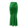 thumbnail image 4 of Women's Solid Color Skirts High-Waisted Pleated Fishtail Pencil Skirt Simple Fashion Half-body Skirt, 4 of 5