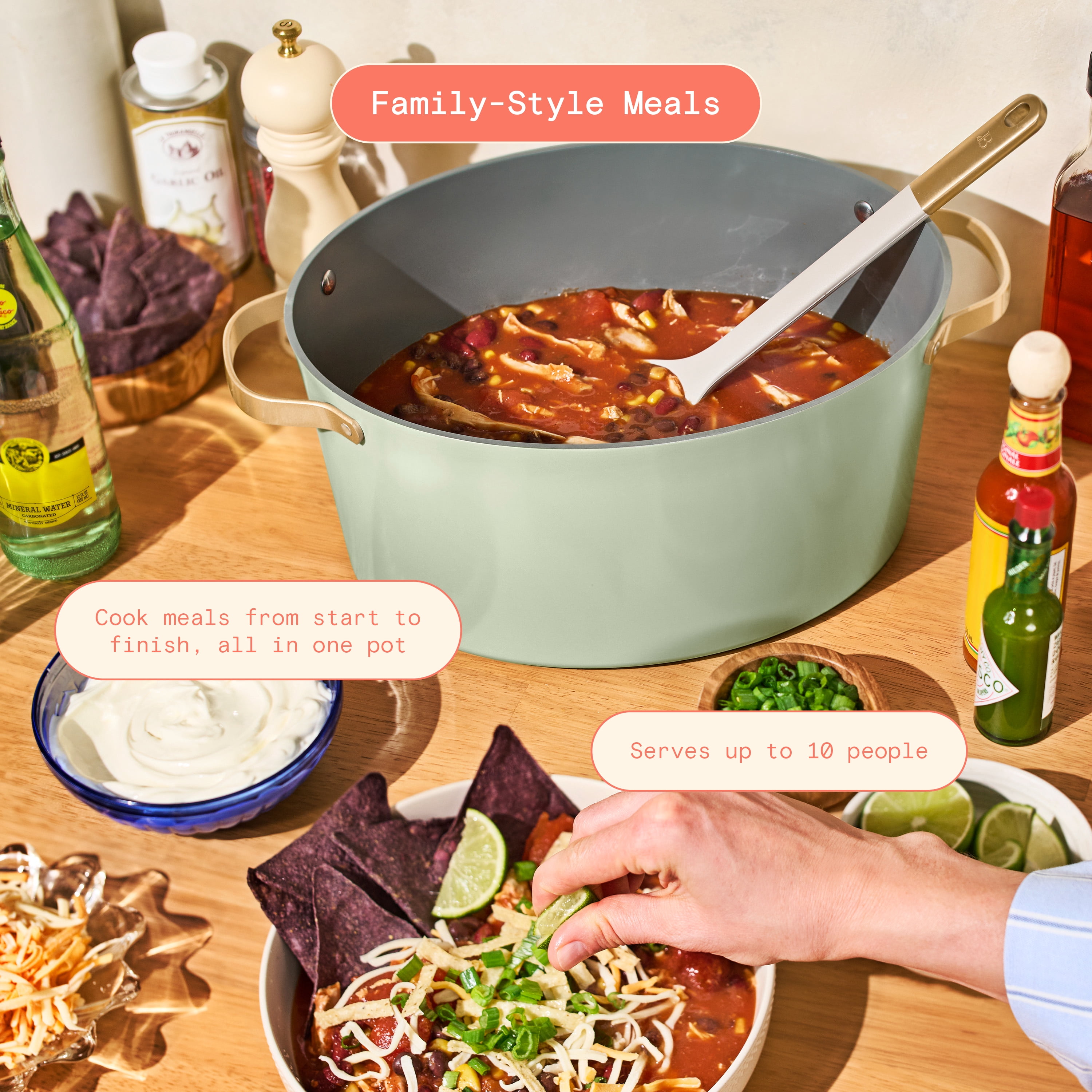 Beautiful 10-in-1, 8 Qt Multi-Cooker with Bamboo Steamer Insert by Drew Barrymore, Sage Green