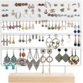 thumbnail image 1 of CHAO Organizador de joyas, 144 agujeros (blanco) con base de madera, soporte para pendientes colgantes, 1 of 5