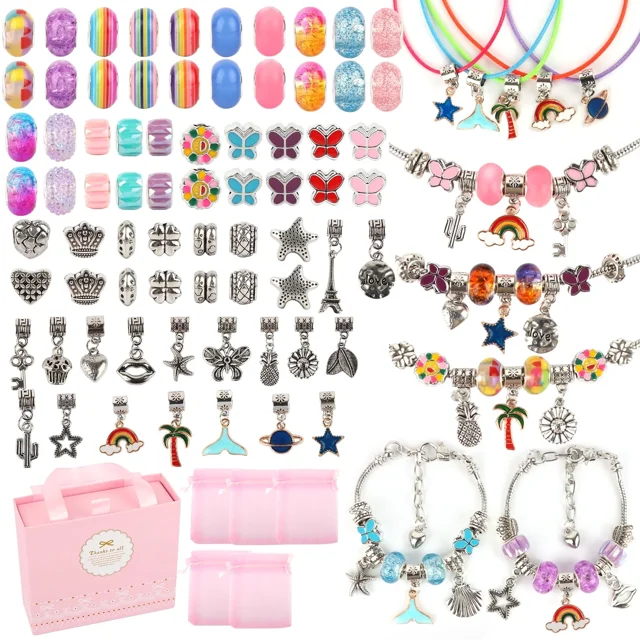 91 Pcs brazaletes de Charms Kit de fabricación incluyendo cadenas de serpiente, regalo de bricolaje para niños, joyería de fabricación de suministros para las artes