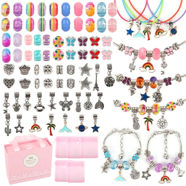 91 Pcs brazaletes de Charms Kit de fabricación incluyendo cadenas de serpiente, regalo de bricolaje para niños, joyería de fabricación de suministros para las artes