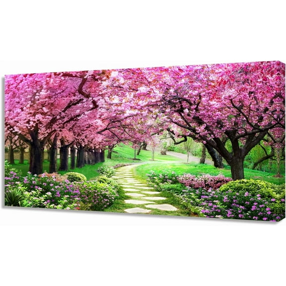 Aaheei Canvas Wall Art Painting Pink Cherry Blossoms 1 Piece Park Tree Forest Spring landscape Picture Poster Print Ready to Hang for Living Room Bedroom Artwork