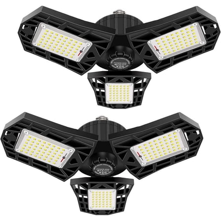 60W LED Garage Light 6000 Lumen Deformable Ceiling Lighting 6500K Adjustable Panels 2 Pack
